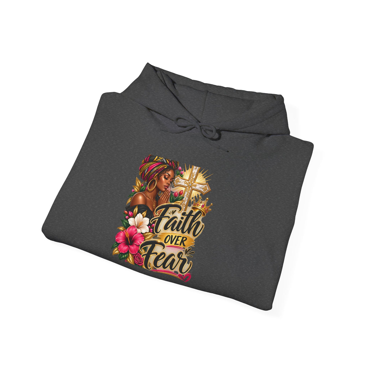 Faith Over Fear Hoodie — Christian Inspirational Pullover with Cross & Floral Design