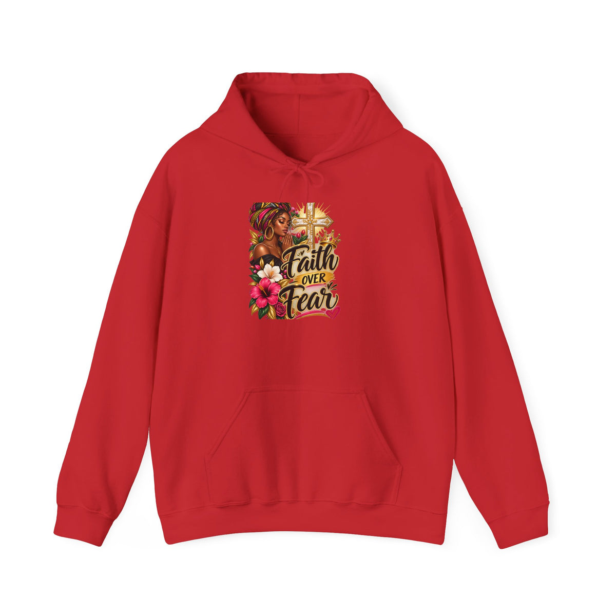 Faith Over Fear Hoodie — Christian Inspirational Pullover with Cross & Floral Design
