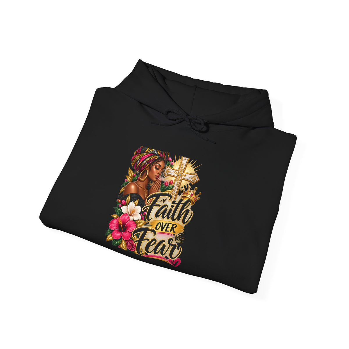 Faith Over Fear Hoodie — Christian Inspirational Pullover with Cross & Floral Design