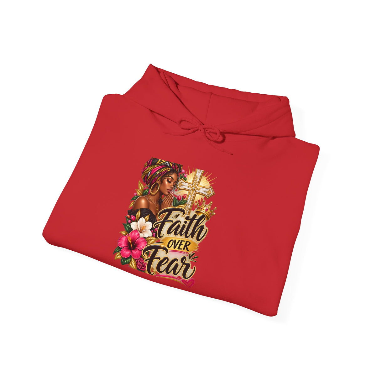 Faith Over Fear Hoodie — Christian Inspirational Pullover with Cross & Floral Design