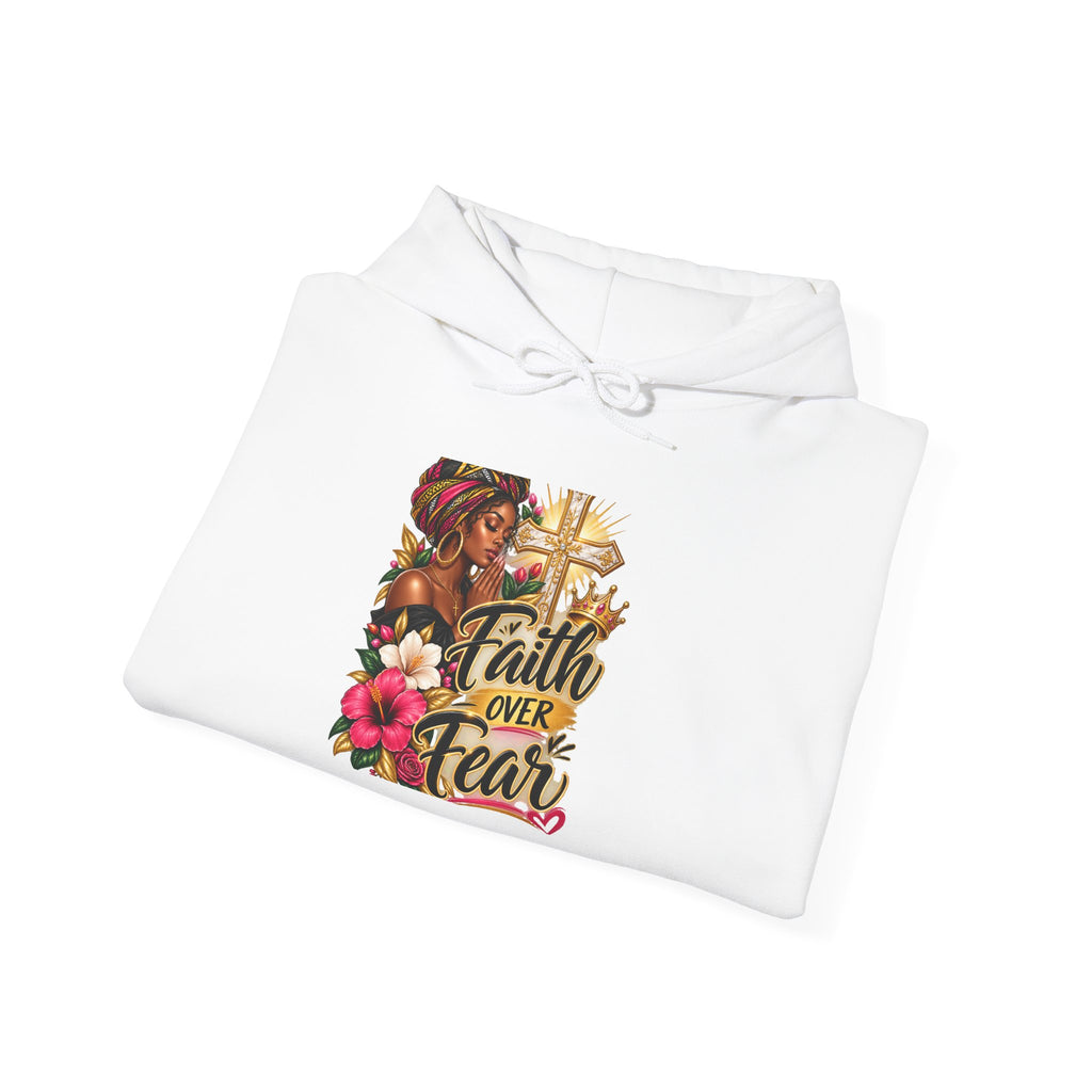 Faith Over Fear Hoodie — Christian Inspirational Pullover with Cross & Floral Design